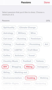 what does passions mean on tinder