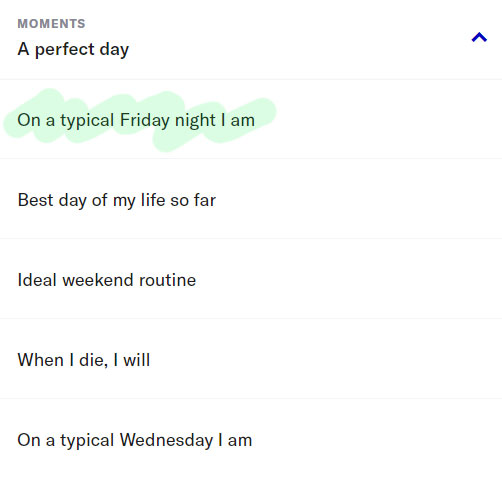 Moments prompt menu on OkCupid